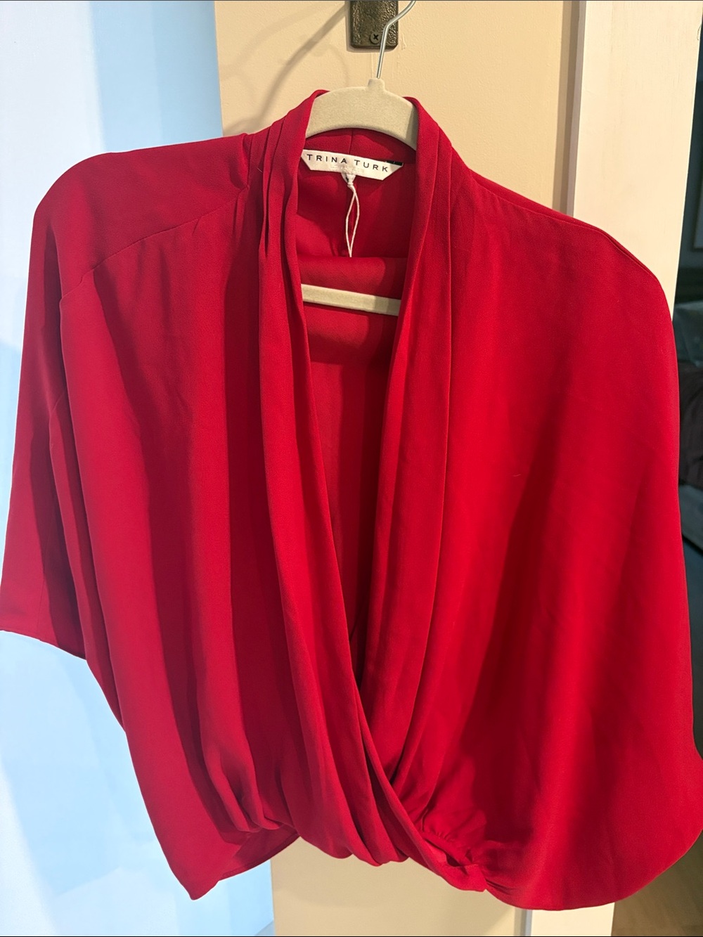 Trina Turk Vibrant Red Draped Crossover Blouse